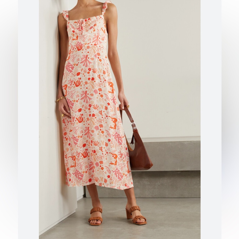 RIXO Orange Ruffled Tiered Sundress for Wedding Guest